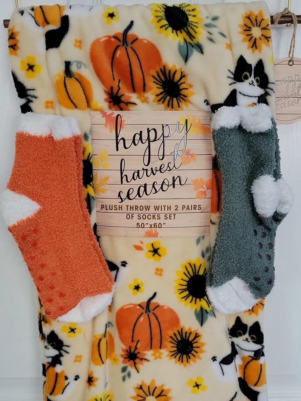 2/$30 Happy Harvest Season Cozy Pumpkin & Sunflower Plush Throw Set 50 x 60